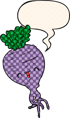 Bir insan tarafından çizilmiş çizgi roman tarzında konuşma baloncuğu olan şalgam.