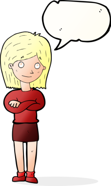 Bir insan tarafından çizilmiş konuşma baloncuğu olan yuvarlanan kız.