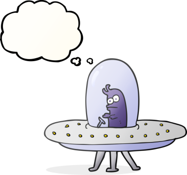 Bir insan tarafından çizilmiş serbest çizim balon karikatür uçan daire.