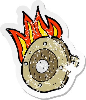 Bir insan tarafından çizilmiş yanan bir kalkanın gerilimli çıkartması.