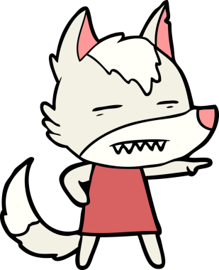 Bir insan tarafından çizilen dişleri gösteren bir kurt çizgi filmi.