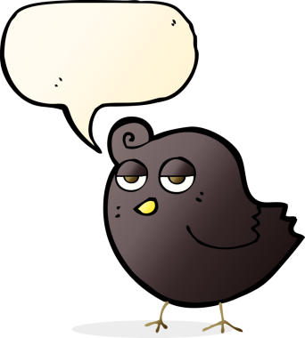 Bir insan tarafından çizilmiş konuşma balonlu çizgi film kuşu.