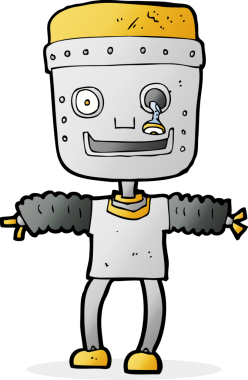 Bir insan tarafından çizilmiş çizgi film robotu