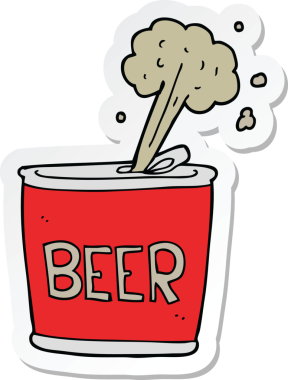 Bir insan tarafından çizilmiş çizgi film bira kutusu çıkartması.