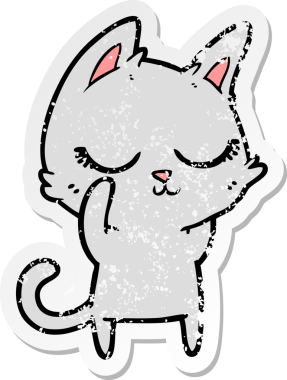 Bir insan tarafından çizilmiş sakin bir çizgi film kedisinin sıkıntılı çıkartması.