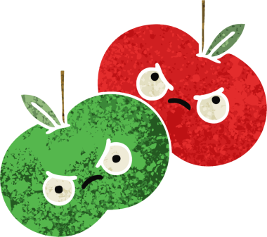 Bir insan tarafından çizilmiş elmaların retro çizim tarzı karikatürü