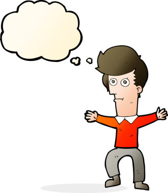 Bir insan tarafından çizilmiş düşünce baloncuğu ile ürkmüş bir adam.