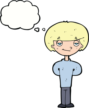 Bir insan tarafından çizilmiş düşünce balonlu mutlu adam çizgi filmi.