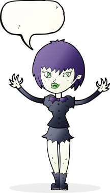 Bir insan tarafından çizilmiş konuşma balonu olan vampir kız.