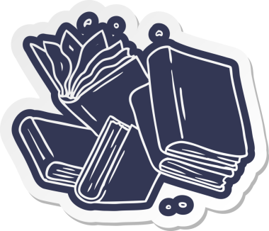 Bir insan tarafından çizilmiş kitap koleksiyonunun karikatür etiketi