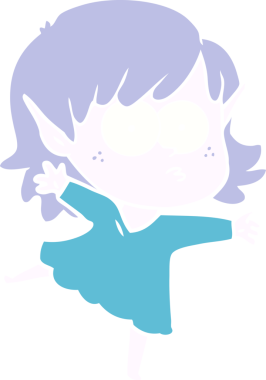 Bir insan tarafından çizilmiş düz renkli çizgi film elf kızı.