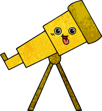 Bir insan tarafından çizilmiş bir teleskobun retro grunge desen karikatürü