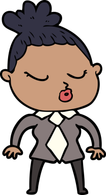 Bir insan tarafından çizilmiş sakin bir kadın çizgi filmi.