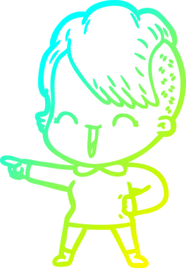 Bir insan tarafından çizilmiş, mutlu bir hipster kız çizgi filmi.