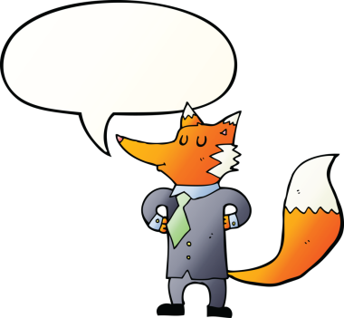 bir insan tarafından çizilmiş yumuşak bir gradyan tarzla konuşan tilki iş adamı.