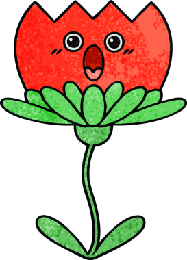 Bir insan tarafından çizilmiş bir çiçeğin retro grunge desen karikatürü