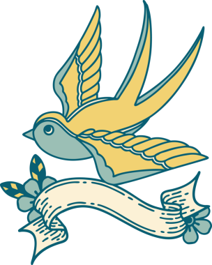 Geleneksel dövme, bir insan tarafından çizilmiş bir kırlangıç sancağıyla