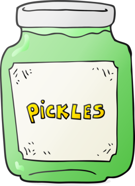 Bir insan tarafından çizilmiş karikatür turşu kavanozu.