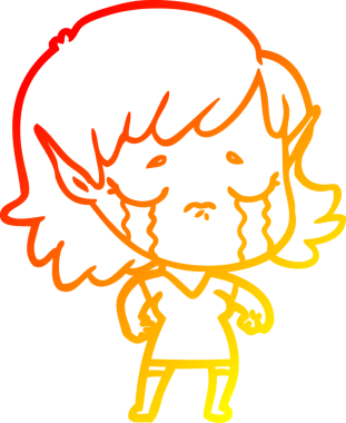 Bir insan tarafından çizilmiş, ağlayan bir elf kızı çizimi.