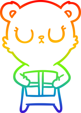 Gökkuşağı gradyanı çizimi. Huzurlu bir çizgi film ayısı. Bir insan tarafından çizilmiş.