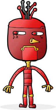 Bir insan tarafından çizilmiş komik çizgi film robotu