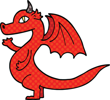 Bir insan tarafından çizilmiş şirin çizgi roman tarzı ejderha.