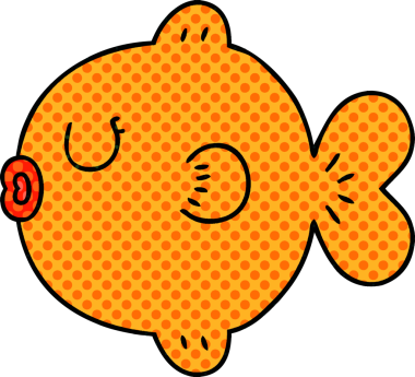 Bir insan tarafından çizilmiş tuhaf çizgi film balığı.