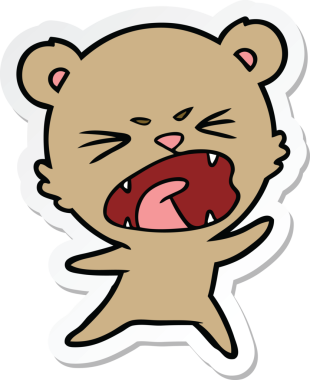 Bir insan tarafından çizilmiş kızgın bir çizgi film ayısının çıkartması.