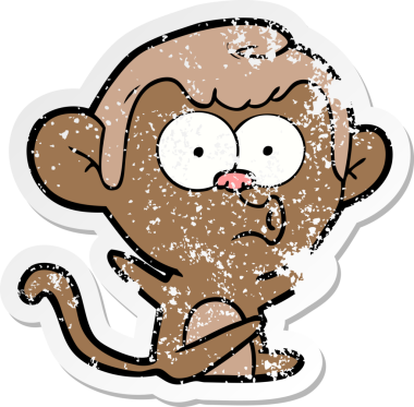 Bir insan tarafından çizilmiş karikatür kornalı maymunun sıkıntılı çıkartması.