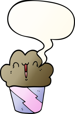 Yüzü konuşma baloncuğu olan, bir insan tarafından çizilmiş çizgi film keki.