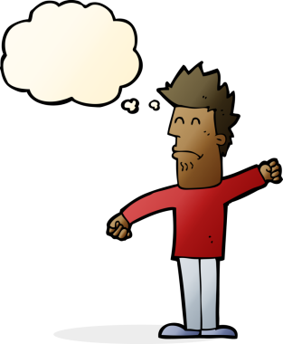 Bir insan tarafından çizilmiş düşünce baloncuğu olan stresli bir adam.