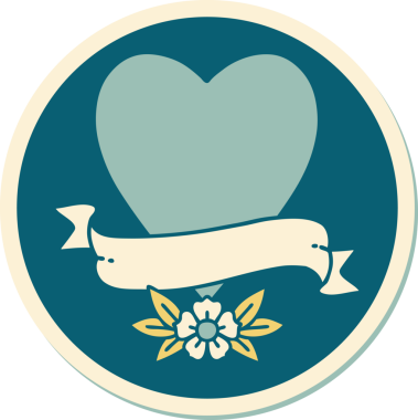 Bir insan tarafından çizilmiş geleneksel bir kalp ve bayrak stili dövme çıkartması.