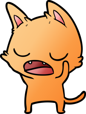 Bir insan tarafından çizilmiş konuşan kedi çizgi filmi.