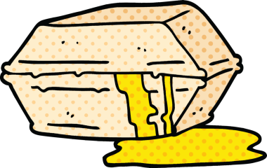 Çizgi roman tarzı yağlı. Bir insan tarafından çizilen yiyecekleri çıkar.