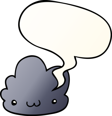 Tatlı çizgi film bulutu, konuşma baloncuğu, bir insan tarafından çizilmiş düzgün bir gradyan stil.