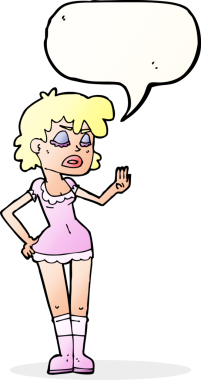 Çizgi filmdeki kadın, bir insan tarafından çizilmiş konuşma balonuyla saygısız bir jest yapıyor.