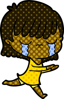 Bir insan tarafından çizilmiş ağlayan çizgi film kadını.