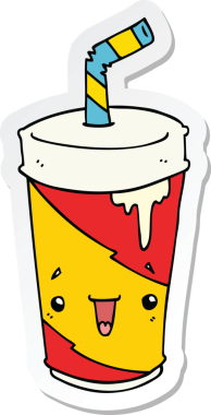 Bir insan tarafından çizilmiş karikatür soda bardağının çıkartması.