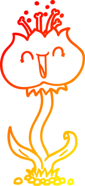 Bir insan tarafından çizilmiş sevimli bir karikatür çiçeğinin sıcak çizgi çizimi