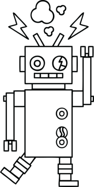 Bir insan tarafından çizilmiş bozuk bir robotun çizgi çizimi