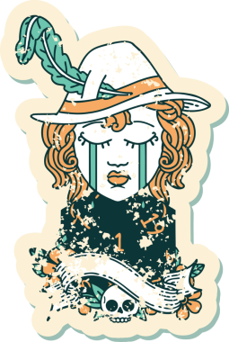 Retro Dövme Tarzı Ağlayan İnsan Druid karakteri Bir insan tarafından çizilmiş doğal bir D20 ruloyla