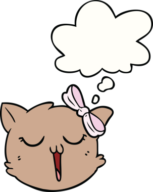 Bir insan tarafından çizilmiş düşünce baloncuklu kedi yüzü.