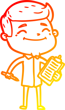 Bir insan tarafından çizilen ankete katılan mutlu bir çizgi film adamının sıcak gradyan çizimi