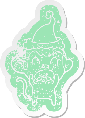 Bir insan tarafından çizilmiş Noel Baba şapkası giymiş bir maymunun garip bir karikatürü.