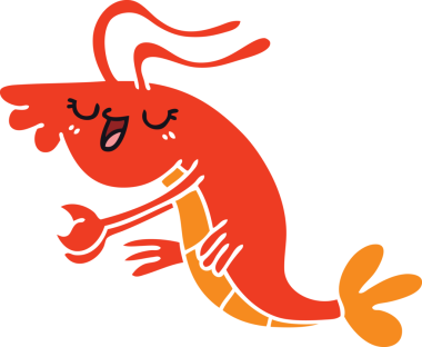 Bir insan tarafından çizilmiş garip, mutlu bir karides.