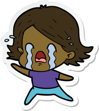 Bir insan tarafından çizilmiş, ağlayan bir karikatür kadının çıkartması.