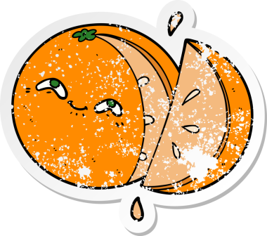 Bir insan tarafından çizilmiş portakal renkli bir karikatür çıkartması.