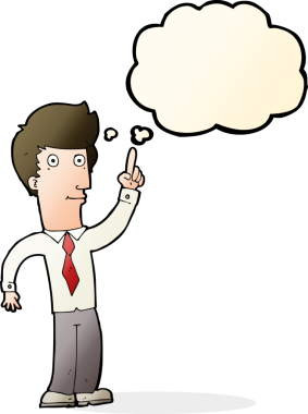 Bir insan tarafından çizilmiş düşünce baloncuğu fikri olan çizgi film dostu bir adam.