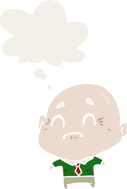 Düşünce baloncuğu olan yaşlı bir adam insan tarafından çizilmiş.