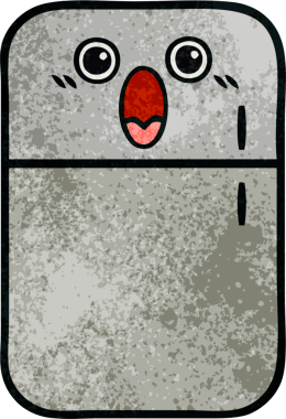 Bir insan tarafından çizilmiş buzdolabının retro grunge desenli karikatürü.